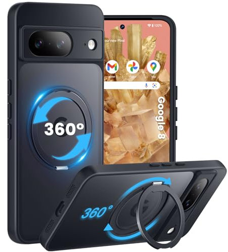 HuwaiH 360°Drehbarer Ständer für Google Pixel 8 Hülle, Magnetischer Robust Unsichtbarer Standring, Militärschutz Stoßfeste Kratzfeste Schutzhülle für Google Pixel 8(Schwarz)