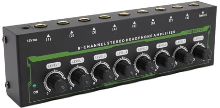 Jectse Amplificateur de Casque 8 Canaux, Amplificateur Audio Stéréo en Métal avec Prise Jack 6,35 Mm, Contrôle du Volume, Répartiteur de Casque Multi-Ports pour Studio D'enregistrement,