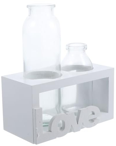 TINEASUR 1 Jeu Vase en Verre Composition Plantes d'intérieur Plantes Interieur Vase pour Arrangement Floral en Verre sur Pied en Bois Porte-ES aériennes Un Blanche