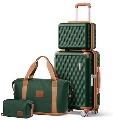 Melalenia Kofferset 4 Teilig Hartschale mit 4 Rollen und TSA-Schloss Der Gepäcksets Enthält 1 Kosmetikkoffer 1 Reisetasche und 1 Kulturbeutel Grün