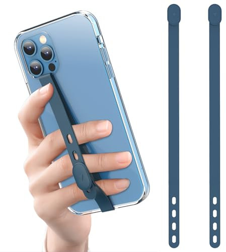 ZhaoCo 2 Pack Elastische Silikon Handy Griffe, Verstellbare Sicherheits Handgurte für Handyhüllen - Marineblau