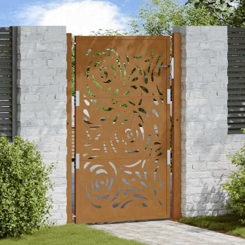 IKAYAA Gartentor Metall 155cm hoch Gartentür Gartentore Einfahrtstor Gartenpforte Hoftor Wetterfester Stahl Spurendesign-105 x 155 cm