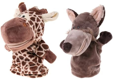 2 Stück Handpuppen Tierhandpuppen für Kinder Plüschtiere Erzählen Geschichte, Unterrichten, im Vorschulalter und als Geburtstagsgeschenk, Rollenspiel, Wolf Handpuppe + Giraffe Handpuppe