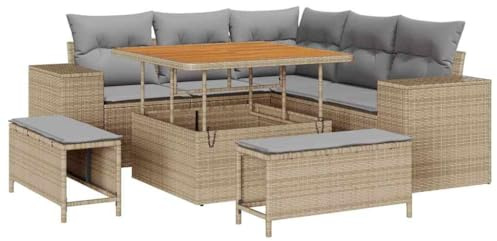 vidaXL Garten-Sofa-Set 8 pcs Beige Poly-Rattan, Al Fresco Treffen, modernes Garten-Lounge-Set, wetterfestes Sofa, Flexible Sitzplätze, Akazienholz-Design