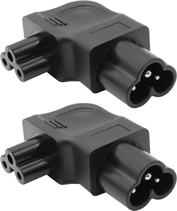 MEIRIYFA IEC 320 C5 auf C6 AC Adapter, 2Pack C5 Buchse auf C6 Stecker 90 Grad Winkel Adapter Koppler 3-Pin Wechselstrom Wandler Stecker 10A 250V für Laptops Monitore