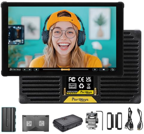 Portkeys PT5 III Kamera Feld Monitor 5,4 800 Nits Touchscreen mit NP-F550 Akku, 360° Color Grader Waveform Focus Peaking False Color, 3D LUT HDMI Output, Externer Kamera Monitor (with F550 Battery)