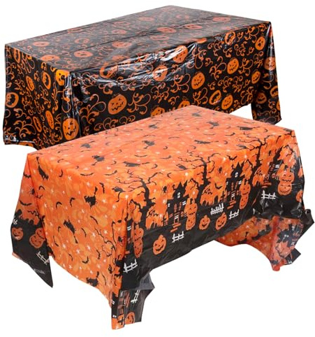 2 Stück Halloween Tischdecke, Gruseliger Kürbis Tischdecke, 220 x 130 cm Wasserdicht Tischdecke, Gruselige Tischdekoration, für Halloween, Fasching Mottopartys