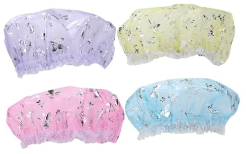 HAMPPLIES 4Pcs Shower Caps with Printed Floral Patterns for Women and Bath Hair Protection for Home and Salon Use