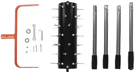 Zerodis Rolling Lawn Aerator, Manual Lawn Aerator Upgraded Rolling Height Adjustable Hand Push Spike Aeration Solid Steel 42 Spikes Garden Tool for Patio Garden Yard