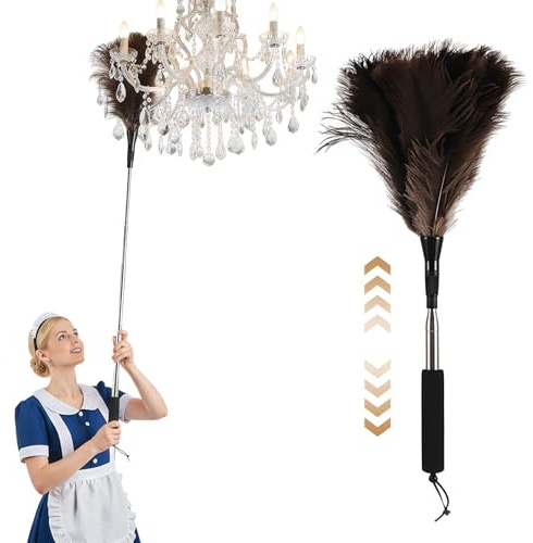 YUFFQOPC Feather Duster, Extendable 35-110cm Ostrich Feather Dusters For Cleaning, Long Ostrich Feather Duster For High Ceilings,Lamps, Cabinets, Furniture, Home, Car, Office Cleaning