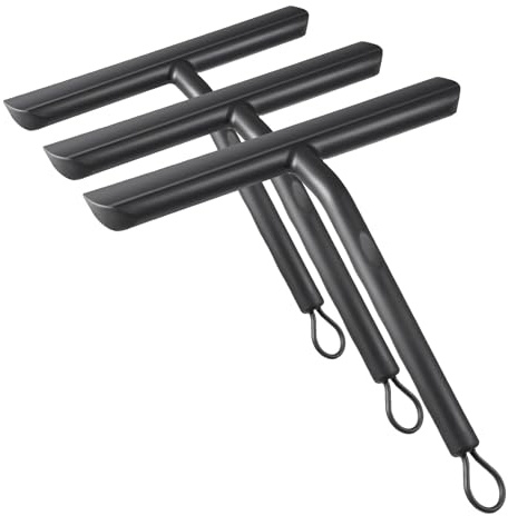 Vinabo Duschabzieher, Abdruckfrei Reinigender Duschabzieher Schwarz für Glastüren, Silikon mit Ständer-21cm, Dusch Abzieher Wischer für Dusche,Badezimmer,Spiegel,Glas-Reinigung,Fliesen (Packung mit 3)
