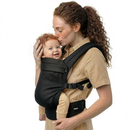 Boba Auri Porte-Bébé Coton, Naissance à Bambin, 3-20 kg, Noir | Tissage Doux et Respirant, Assise Ergonomique en Position M, 3 positions : ventral face à soi, face au monde et dorsal.