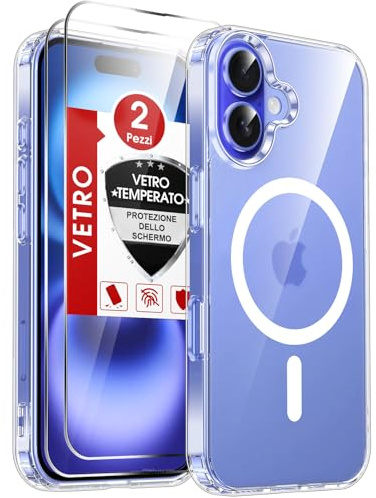 LeYi Cover Magnetica per iPhone 16 con 2 Pezzi Vetro Temperato(Trasparente) | Custodia [Compatibile con MagSafe] Protezione Fotocamera TPU Bumper Antiurto Protettiva Originale Case per Telefono iPhone 16