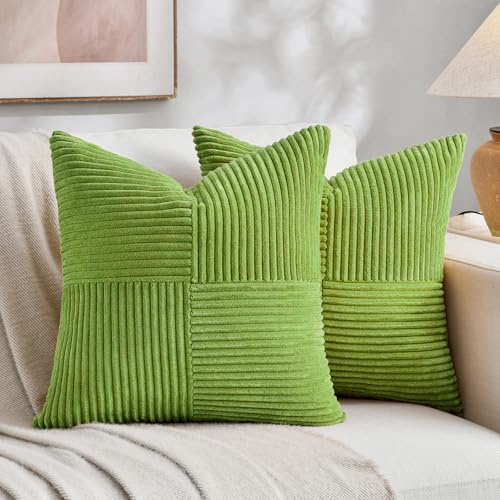 FDTERN 2er Set Limettengrün Kordsamt Kissenbezug 35x35 Weich Moderne Dekorative Kissenbezüge Kissenhülle Dekokissenbezug Sofakissen Dekokissen Boho Deko für Sofa Schlafzimmer Wohnzimmer Bett