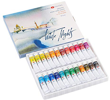Aquarellfarbe Tuben Set – Professional Grade Künstler Qualität Aquarell - 24 Farben in 10 ml Tuben – Top Range Marke WHITE NIGHTS aus Russland