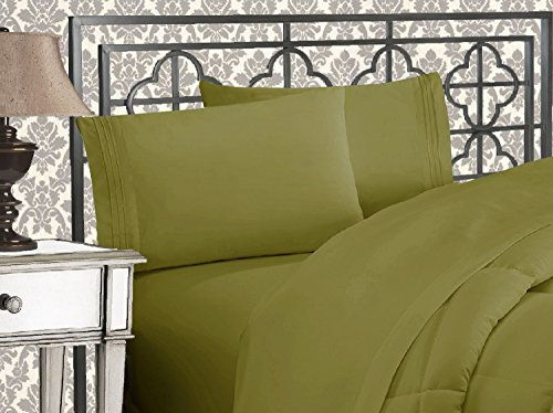 Elegant Comfort Luxuriöses 1500 Premium-Bettwäsche-Set aus Mikrofaser in Hotelqualität, dreireihig, Bestickt, weichste 4-teilges Bettlaken-Set, Knitter- und lichtbeständig, Full, Salbeigrün