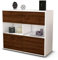 Stil.Zeit Sideboard Carmen, Korpus Weiss matt, Front Holz-Design Walnuss (92x79x35cm) Push-to-Open Technik & Leichtlaufschienen