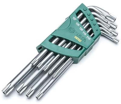 SATA Wineklstiftschlüssel-Satz, Torx mit Stirnlochbohrung, lang, 9-tlg. ST09702 (Winkelschraubendreher Stiftschlüssel), präzisionsgeformt aus legiertem Stahl