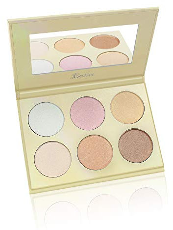Beshine Highlighter Palette, 6-Color Highlighter Palette Brightening Powder,Facial Stereoscopic Corrective Exquisite Powder for All Skin Types (Gold)