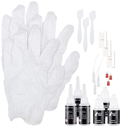 AGT Blitzkleber: 3er-Reparatur-Set aus Sekundenkleber und weißem Granulat, je 10 ml (Keramik-Reparatur-Kleber, Sekundenalleskleber, Reparaturset)