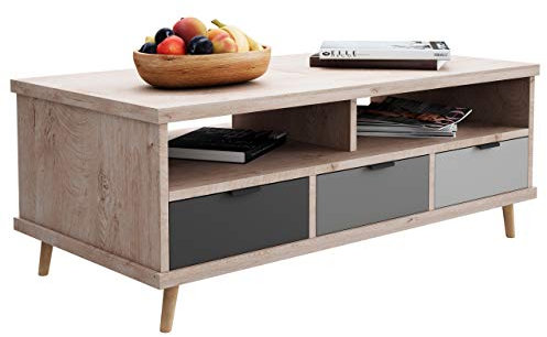 Newfurn Couchtisch Grau Eiche Hirnholz Wohnzimmertisch Modern Vintage - 120x46x60 cm (BxHxT) - Landhausstil Sofatisch Tisch - Wohnzimmer