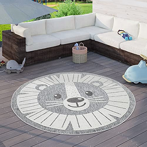 Paco Home Kinderteppich Kinderzimmer Outdoor Teppich Rund Spielteppich Modern 3D Effekt, Grösse:Ø 120 cm Rund, Farbe:Grau