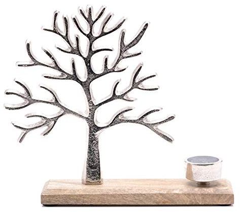 Tree of Life Metal & Wood Tealight Holder 27cm