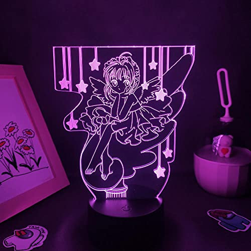 Cardcaptor Sakura - Anime Figuren 3D LED-Lampen Manga Nachtlichter Geschenke für Freunde Schlafzimmer Schlafzimmer Nachttisch Dekor Illusion Licht-16 Farbe mit Fernbedienung