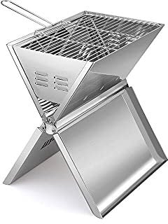 Ved Portable Barbecue Grill - Foldable Notebook-Style 2 to 3 Person BBQ Griller Made with Stainless Steel - Charcoal Smoker for Terrace, Patio, Backyard, Camping, Hiking & Beach Trips - 35x24x39cm