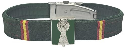 Tiendas LGP, Pulsera Virgen del Pilar, Cuero y Acero. Patrona de la Guardia Civil, Verde, Bandera de España
