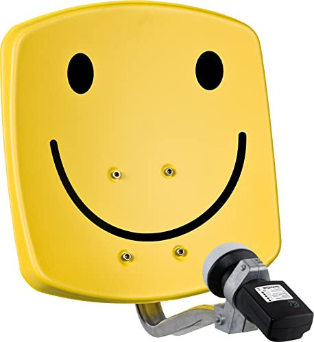 TechniSat DIGIDISH 33 – Satelliten-Schüssel für 1 Teilnehmer (33 cm kleine Sat Anlage - Komplettset mit Wandhalterung und Satfinder V/H-LNB) Smiley, gelb
