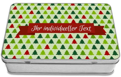 STEMPEL-FABRIK Geschenkdose Eckig mit Aufdruck - Design Tannenbaum - Keksdose - Plätzchendose - Metalldose - Geschenkidee für Weihnachten - Geschenkbox