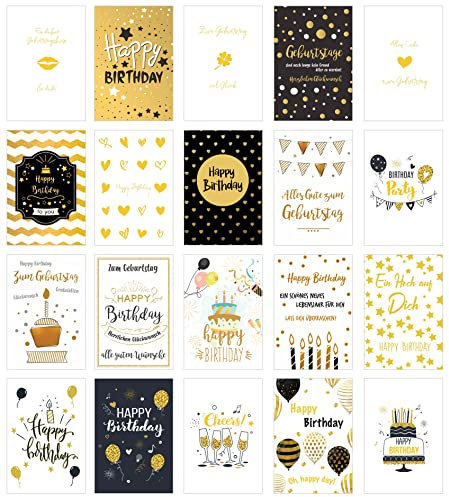 Edition Seidel Set 20 exklusive Premium Geburtstagskarten mit Briefumschlag. Glückwunschkarte Grusskarte Geburtstag Geburtstagskarte Mann Frau Karten Happy Birthday Billet Sprüche (SW02)