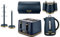 TOWER Empire Midnight Blue 1.7L 3KW Jug Kettle, 4 Slice Toaster, Bread Bin, Set of 3 Canisters, Mug Tree & Towel Pole. Stylish Art Deco Design Kitchen Set of 8 Items