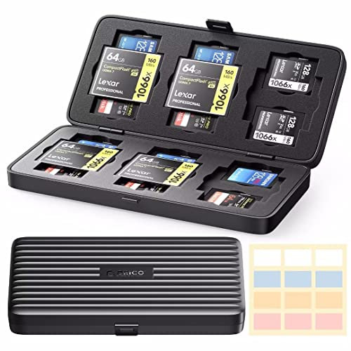 ORICO SD Card Holder - Water-Resistant Storage Case for 6 CF Cards + 8 SD/SDXC/SDHC with Labels