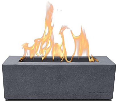 Kante 30,5 cm L rechteckige Tischfeuerstelle, Beton-Tischkamin, tragbare Feuerschale für drinnen und draußen, hellgrau, rechteckig