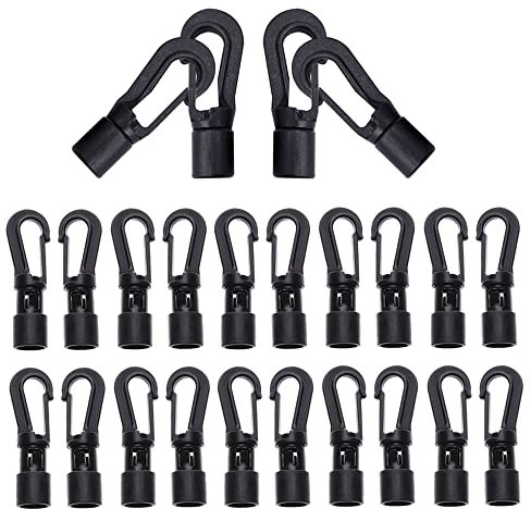 Belvanr Moschettone in Corda Plastica 50 Pezzi Gancio in Plastica per Corda di Gomma 8mm,Autolock Moschettoni in Plastica per Corde Elastiche Multiuso Spansione in Gomma Gancio di Corda Nero