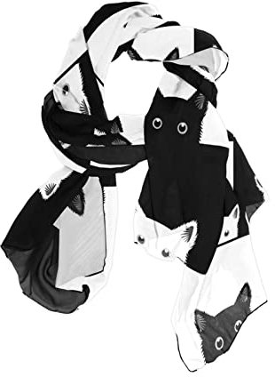 Nahtloser Blumenornament, modischer Damen-Schal, lang, weich, modisch, leicht, Chiffon, Seidenschals, Schwarze und weiße Katze