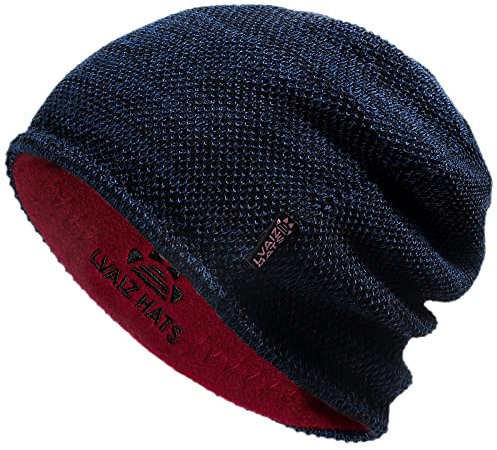 Lvaiz Hats Unisex Wintermütze, Fleecefutter, Totenkopfmütze Beanie-Mütze, blau/rot, One Size