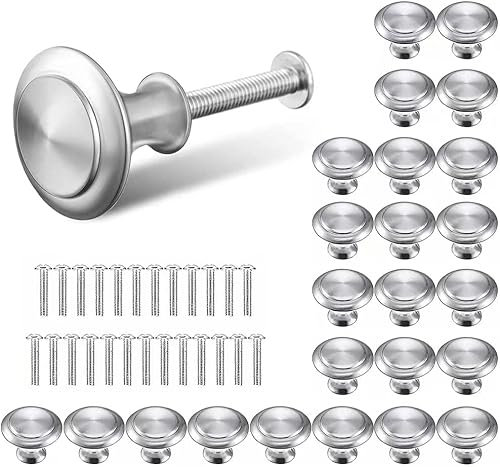 SHANHAIKX 25 Piezas Tirador de Mueble Redondo Plateado,Plateado Pomos Redondos,30mm Tiradores de Cocina Acero Inoxidable,Pomo de Armario Aplicarse a Gabinete, Cajón, Cajas, Estanterías.Plata.