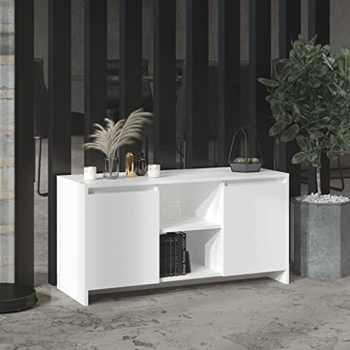 WIFESE Meuble TV Blanc 102x37,5x52,5 cm Aggloméré Buffet Durable Meuble Stéréo Armoire TV Salon Table de Télévision Chambre Etagère Rangement DVD Console de Jeu Magazines Livres