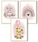 MeinBaby123® I Bilder Kinderzimmer | 3er Set DIN A4 Poster Set | Wandbilder | Kinderzimmer Poster | Deko Bilder Kinderzimmer Mädchen und Jungen | Wandposter Premium (Löwe & Luftballon rosa)