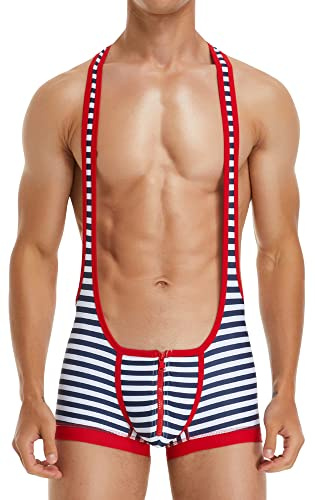 FEOYA Männer Wrestling Einteiliger Anzug Athletische Unterstützer Slim Fit Sport Bodysuit Bauchkontrolle Tragen Gym Ärmellose Triathlon Powerlifting Kleidung E-Rot M