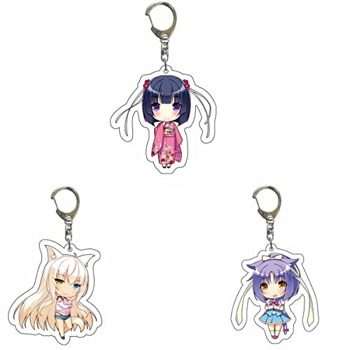 Sonsoke NEKOPARA Anime-Figur Acryl Stehende Figur 3 Stück Schlüsselanhänger Acryl Schlüsselanhänger Dekoration Cosplay (Stil 1)