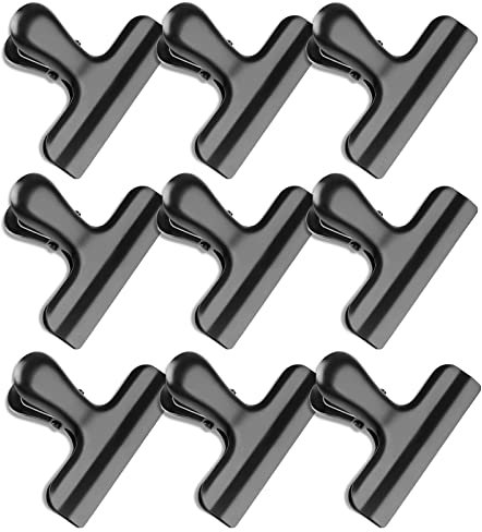 9 Pack Bag Clips, Stainless Steel Chip Clip, Chip Clips Bag Clips Food Clips, Bag Clips for Food, Heavy Duty Air Tight Seal Kitchen Clips Snack Clips Food Bag Clamp Clips (Black)