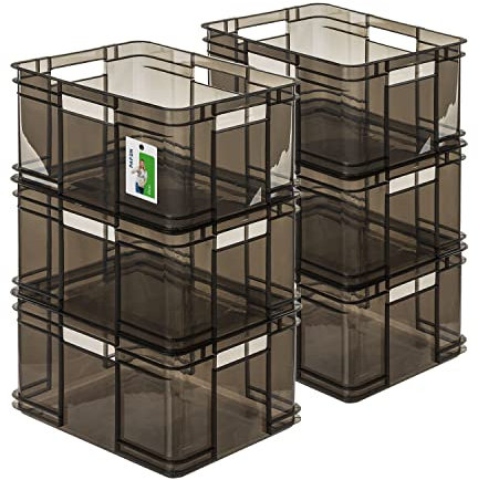 PAFEN 6x Euro Stapelbox 28l - 43 x 35 x 24 cm - Aufbewahrungsbehälter Euro-box Transparent Stapelkasten Transport Eurobehälter aus PP, Schwarz