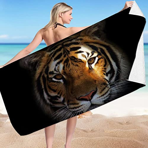 EMENZA Strandtuch Groß 100 x 200 cm Tiger, Microfaser Handtücher Badetuch Strandlaken Handtuch Tiger Tier, Schnell Trocknen Strandhandtuch Badetücher Herren Frauen Strandtücher Badehandtuch