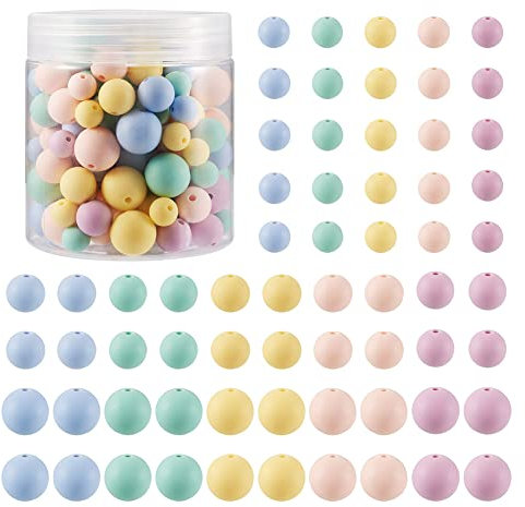 Cheriswelry 150Pcs Colorful Silicone Beads 15mm 12mm 9mm Silicone Beads Bulk for Bracelets Necklaces Jewelry Making DIY Crafts