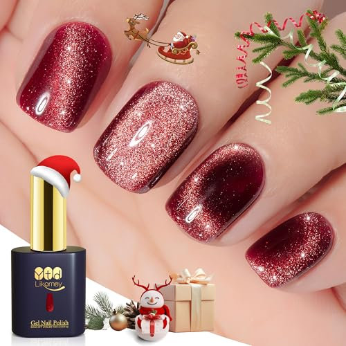 YTD Likomey Cat Eye UV Gellack Nagellack Gel,15ml Katzenauge Beerenrot 9D Holographisch Transluzent Neutral Gelee Scher Glänzend Magnetisch Glitzer Nagelgel Polish mit Magnetstift,MY302