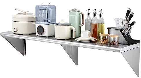 VEVOR 14 x 60 Stainless Steel Shelf, Wall Mounted Floating Shelving with Brackets, 400 lbs Load Capacity Commercial Shelves, Heavy Duty Storage Rack for Restaurant, Kitchen, Bar, Home, and Hotel